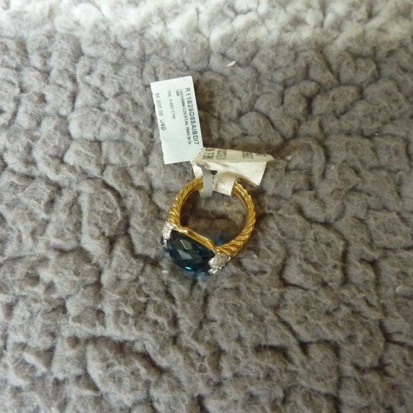 David Yurman Color Classics 18K Gold & Blue Topaz Ring with Diamond Accents NEW - Picture 15 of 15